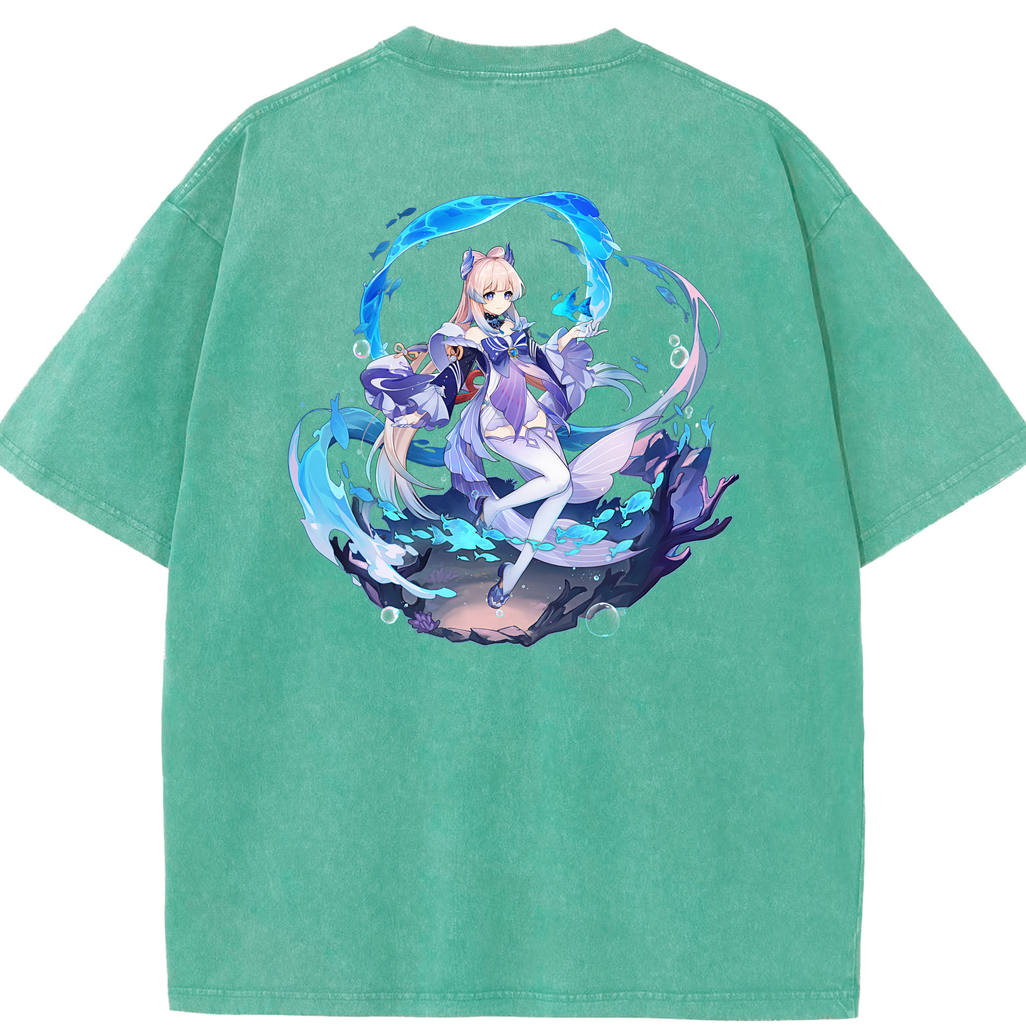 げんし神 珊瑚宮心海 サンゴノミヤ・ココミ genshin Sangonomiya Kokomi 綿100% ヴィンテージ風 半袖Tシャツ（背面プリント）